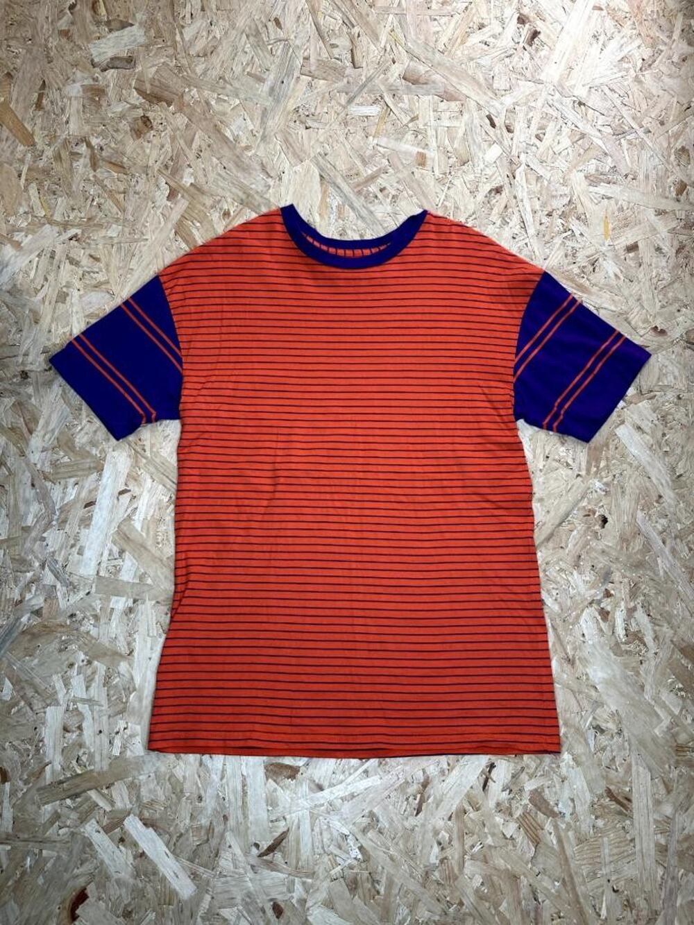 Arizona Jean Co Striped T-Shirt Mens Small Orange Purple Oversized Cotton Tee